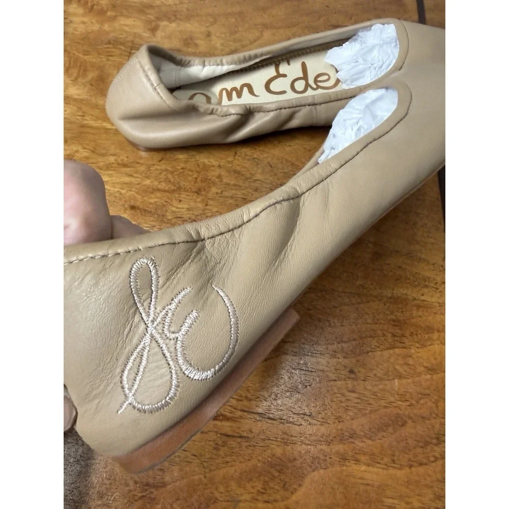 Sam Edelman Women's 9 Nude  Leather Round Toe Ballet Flats Shoes Embroidered